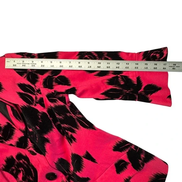 Trina Turk Pink Black Floral Blazer Womens 6 Bell Sleeve Button Career Cocktails - Picture 9 of 12